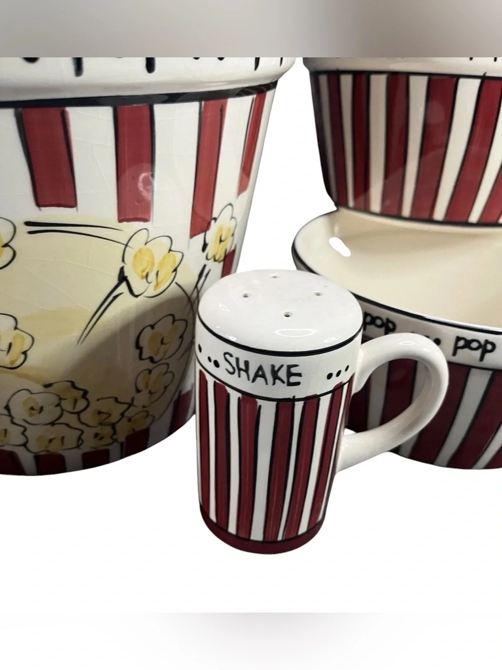 Ceramic 7 Piece Popcorn Family Set - Tub, Bowls, Salt Shakers Kitchen Prep 101